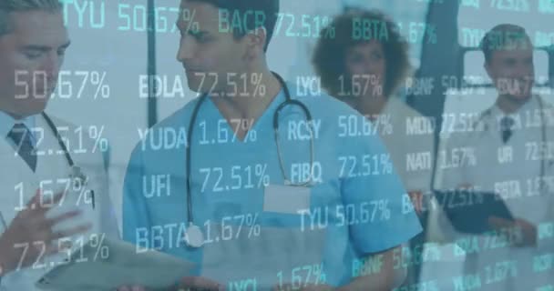Animation Stock Market Data Processing Two Diverse Male Doctors Discussing — Stok video