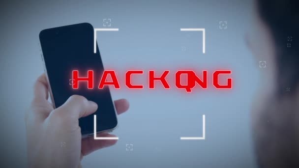 Animation Scope Scanning Hacking Text Banner Rear View Man Using — Wideo stockowe