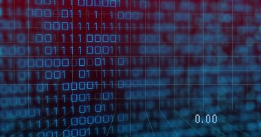 Composition of binary coding on black background. Global business and digital interface concept digitally generated image.