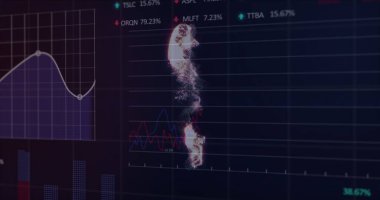 Composition of rouble symbol and data processing on black background. Global business, finances and digital interface concept digitally generated image.