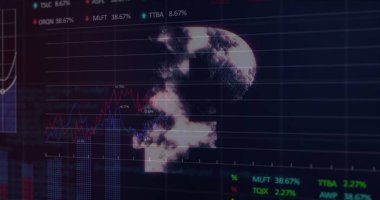 Composition of rouble symbol and data processing on black background. Global business, finances and digital interface concept digitally generated image.