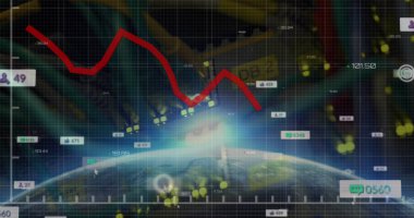 Composition of data processing with media icons and globe over server room. Global business and digital interface concept digitally generated image.