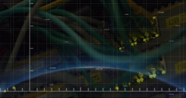 Composition of data processing and globe over server room. Global business and digital interface concept digitally generated image.