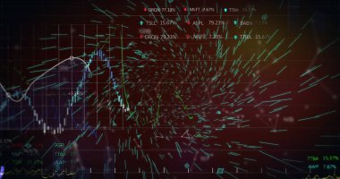 Composition of shapes and data processing over black background. Global business and digital interface concept digitally generated image.