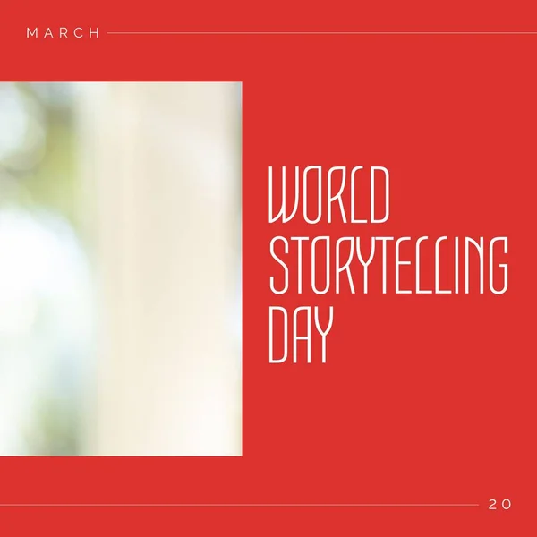 Composition World Storytelling Day Text Red Background Copy Space World — стоковое фото