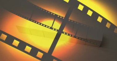 Animation of film tape and countdown on yellow background. Global business, technology and digital interface concept digitally generated video.