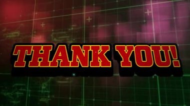 Animation of retro thank you text over shapes on black background. Global technology and digital interface concept digitally generated video.