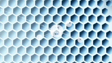 Animation of network of connections with icons over blue background. Global networks, business, finances, computing and data processing concept digitally generated video.