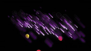Animation of purple light trails over red and gold balloons on black background. Celebration and colour concept digitally generated video.