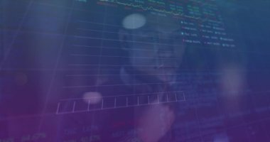 Animation of financial data processing over biracial businessman. Global business, finances, computing and data processing concept digitally generated video.