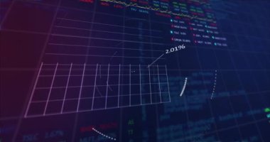 Animation of financial data processing over grid. Global business finance and data processing concept digitally generated video.