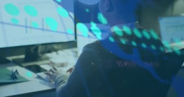 Animation of financial data processing over biracial businessman. Global business, finances, computing and data processing concept digitally generated video