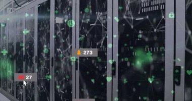 Animation of social media data processing over computer servers. Global social media, networks, computing and data processing concept digitally generated video.