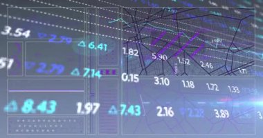 Siyah arka planda finansal veri işleme animasyonu. Küresel iş, finans ve dijital arayüz kavramı dijital olarak oluşturulmuş video.