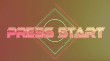 Animation of press start text over american football player and neon diamonds. Sports and communication concept digitally generated video.