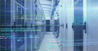 Animation of computer data processing over computer servers. Global computing and data processing concept digitally generated video.