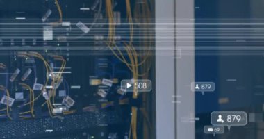 Animation of social media data processing over computer servers. Global social media, networks, computing and data processing concept digitally generated video.