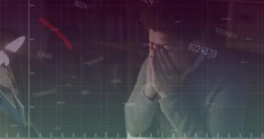 Animation of financial data processing over biracial businessman. Global business, finances, computing and data processing concept digitally generated video.