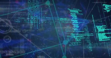 Animation of globe with network of connections and data processing. Global networks, computing and data processing concept digitally generated video.