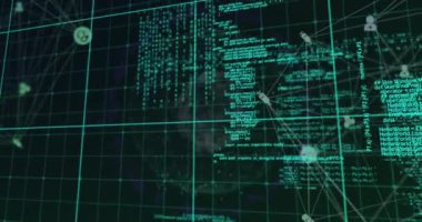 Animation of globe with network of connections and data processing. Global networks, computing and data processing concept digitally generated video.