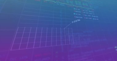 Animation of financial data processing and statistics over blue background. Global business, finances, computing and data processing concept digitally generated video.