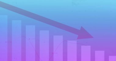 Animation of financial data processing and statistics with arrow over blue background. Global business, finances, computing and data processing concept digitally generated video.