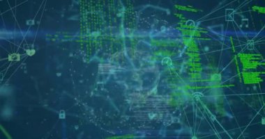 Animation of globe with network of connections and data processing. Global networks, computing and data processing concept digitally generated video.