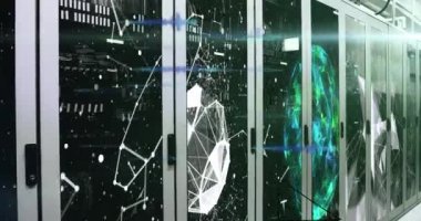 Animation of computer data processing over computer servers. Global computing and data processing concept digitally generated video.