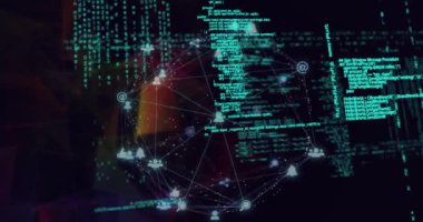 Animation of globe with network of connections and data processing. Global networks, computing and data processing concept digitally generated video.