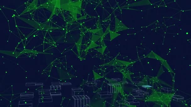 Анимация Цифрового Города Через Сеть Соединений Черном Фоне Глобальные Технологии — стоковое видео