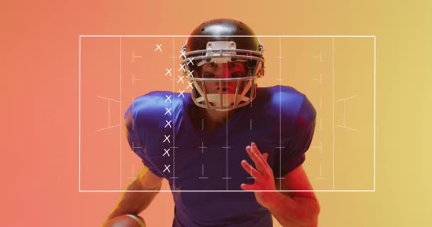 Animation American Football Pitch American Football Player Neon Background Sports — Wideo stockowe