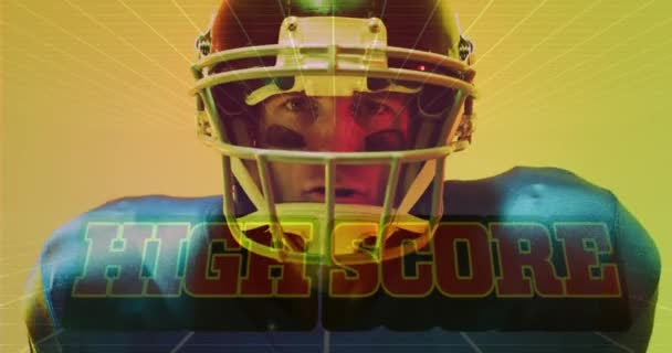 Animation High Score Text Neon Shapes American Football Player Neon — Vídeos de Stock