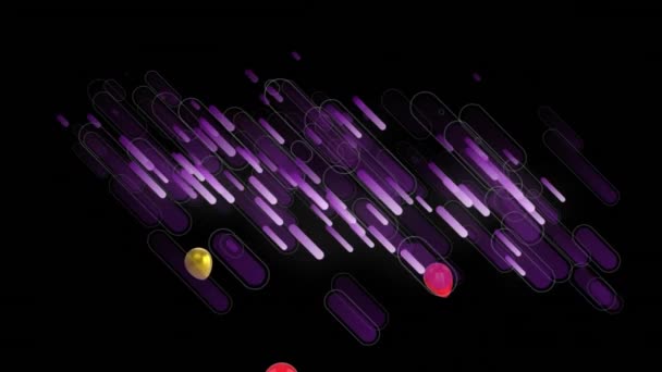 Animation Purple Light Trails Red Gold Balloons Black Background Celebration — Wideo stockowe