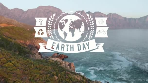 Animation Earth Day Text Icons Landscape Earth Day Sustainability Data — Video