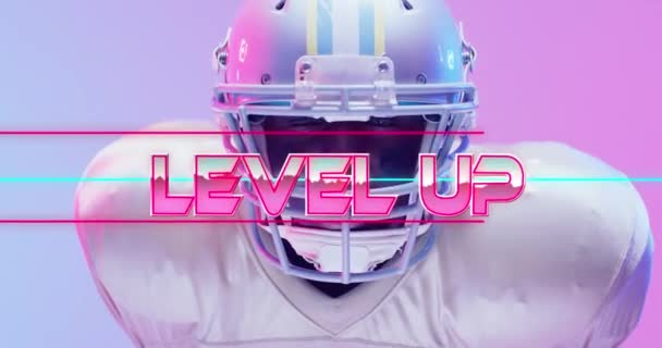 Animation Level Text American Football Player Neon Lines Sports Communication — Stock video