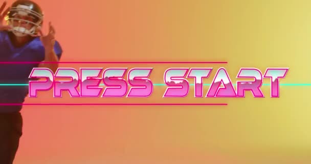 Animation Press Start Text Neon Shapes American Football Player Neon — Wideo stockowe