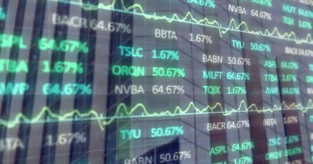 Animation Statistical Stock Market Data Processing Tall Building Global Economy — Αρχείο Βίντεο