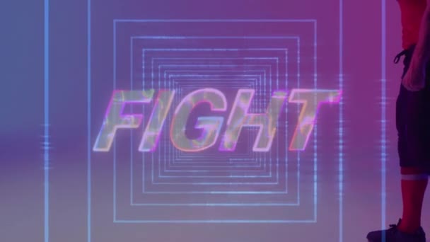 Animation Fight Text Neon Lights American Football Player Neon Background — Αρχείο Βίντεο