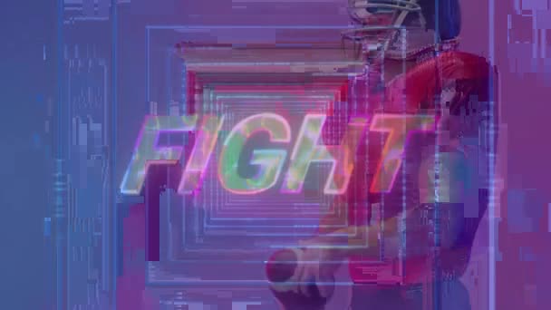 Animation Fight Text American Football Player Neon Background Sports Communication — Αρχείο Βίντεο
