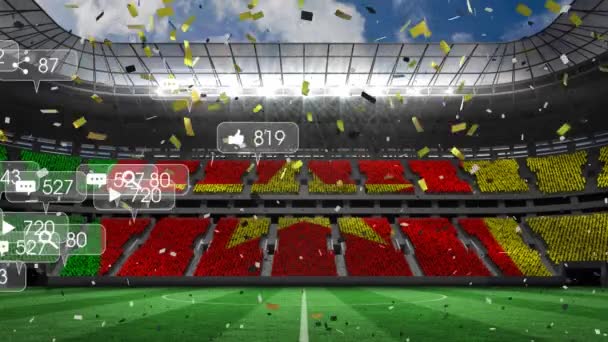 Animation Social Media Icons Confetti Crowd Cameroon Flag Stands Sports — Stock video