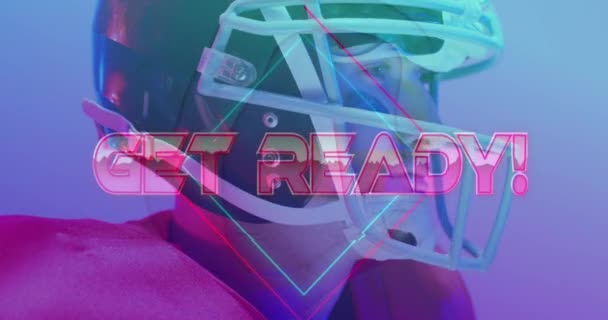 Animation Get Ready Text Neon Shapes American Football Player Neon — Αρχείο Βίντεο