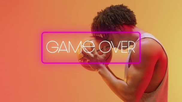 Animation Game Text Basketball Player Neon Background Sports Communication Concept — Wideo stockowe