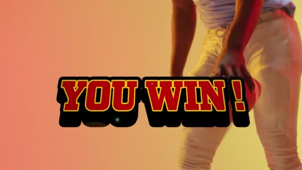 Animation You Win Text American Football Player Neon Background Sports — 비디오