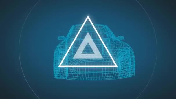 Animation White Shapes Digital Car Model Blue Background Global Technology — Stock video