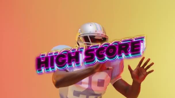 Animation High Score Text American Football Player Neon Background Sports — Stockvideo