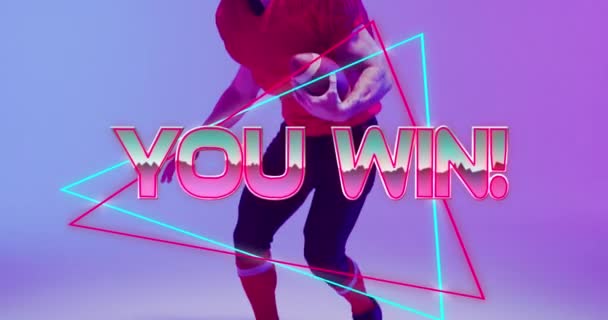 Animation You Win Text Neon Shapes American Football Player Neon — Stok video