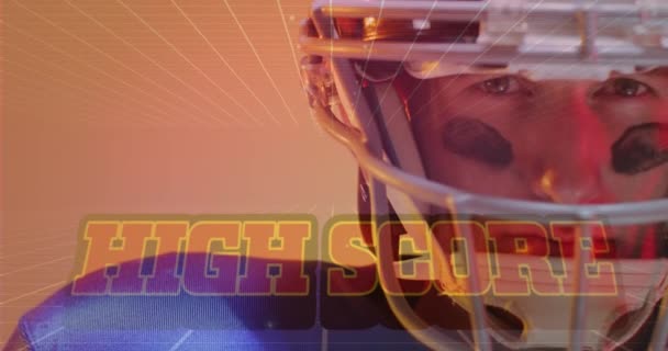 Animation High Score Text American Football Player Neon Lines Sports — Vídeo de Stock