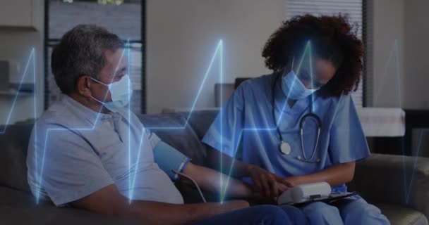 Animation Cardiogram Diverse Doctor Patient Measuring Blood Pressure Medicine Healthcare — Stockvideo