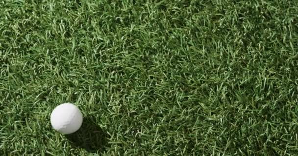 Close Golf Ball Grass Copy Space Slow Motion Golf Sport — Stockvideo