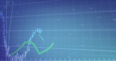 Animation of financial data processing over grid. Global business, finances, computing and data processing concept digitally generated video